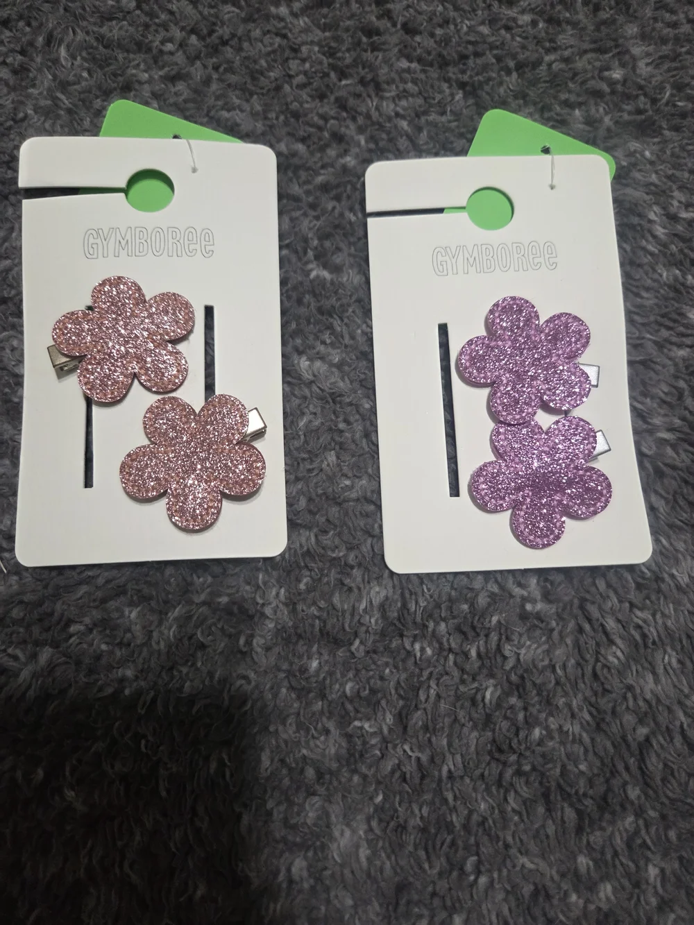 Gymboree Glitter Flower Hair Clips 2 Sets Of 2- Rose Pink & Lavender